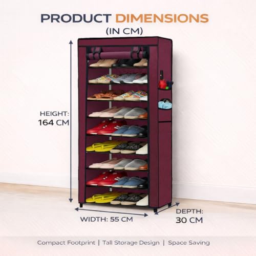 SANAMSTORE Multipurpose 9 Layer Metal Pipe with Non-Woven 100GSM Fabric Cover Shoe/Cloth/Toy/Books Rack-Maroon - Image 3