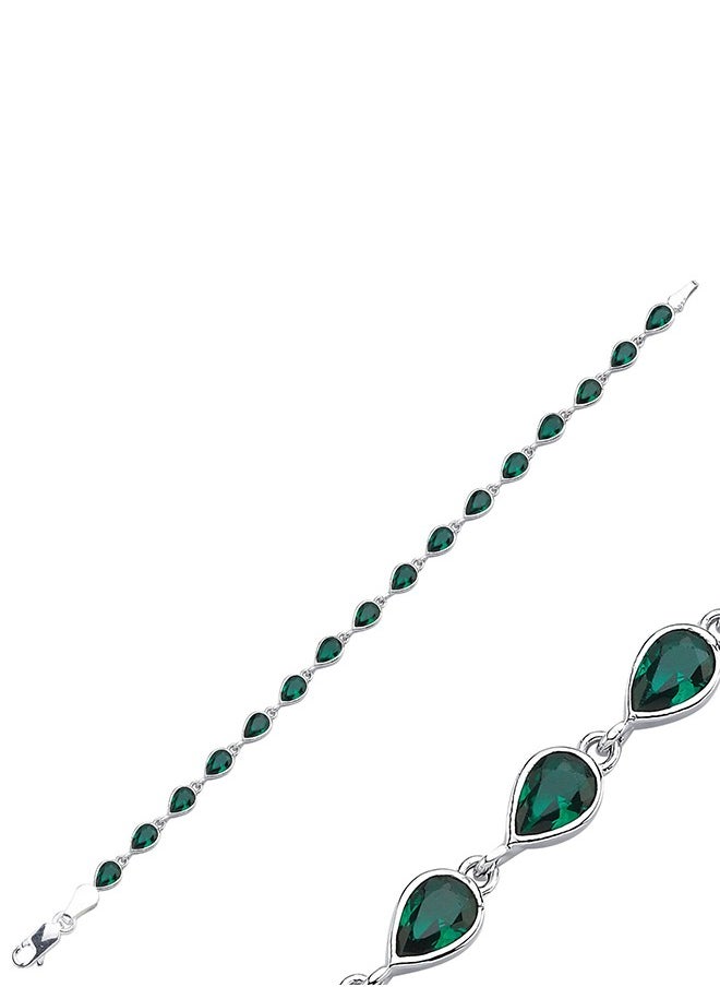 EMNON 925 Silver Teardrop Emerald CZ Tennis Bracelet Rhodium Plated-High-Quality Jewelry in UAE Dubai 100% Precious Metal Gift for Women-EMNON79BR-B105891 