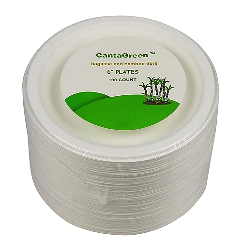 CantaGreen 6" Compostable Dessert Plates,100 Count Heavyduty Sugarcane/Bagasse and Bamboo Fibre Biodegradable Disposable Paper Plate - Image 5