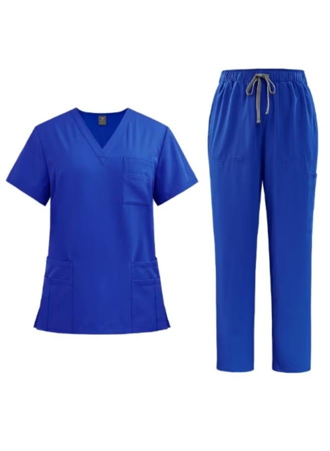 Womens Men Medical Scrubs Set Unisex Scrub Top and Scrub Pant Set Medical Uniform Scrubs Medical Uniform Set (Sapphire Blue) M - Image 1