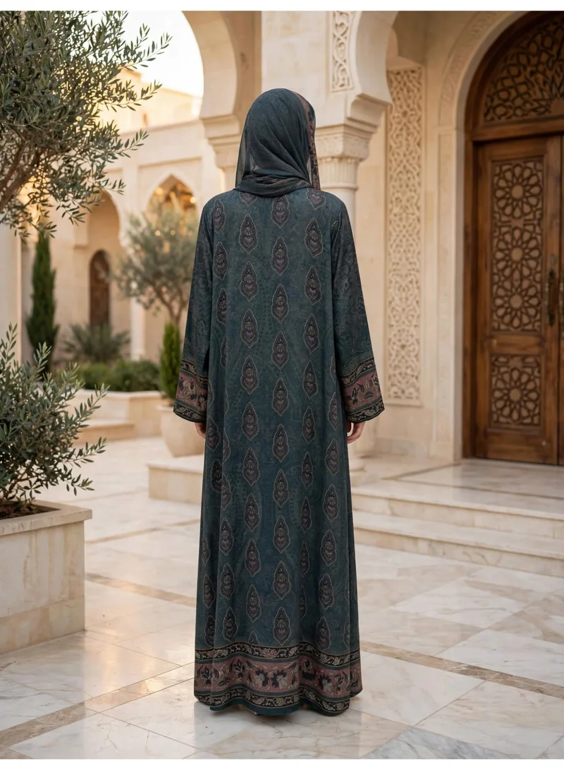 Ikkxa  Grand Paisley Motif Open Front Flared Abaya for Women | Best Price UAE