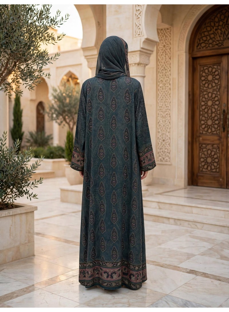 اكسا عباية مفتوحة بنقوش البيزلي الكبيرة وقَصّة انسيابية واسعة - Image 5