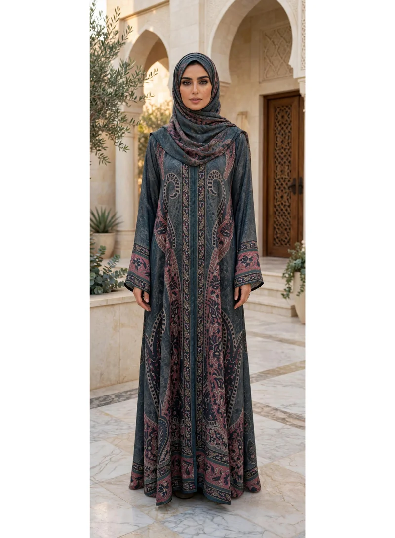 Grand Paisley Motif Open Front Flared Abaya