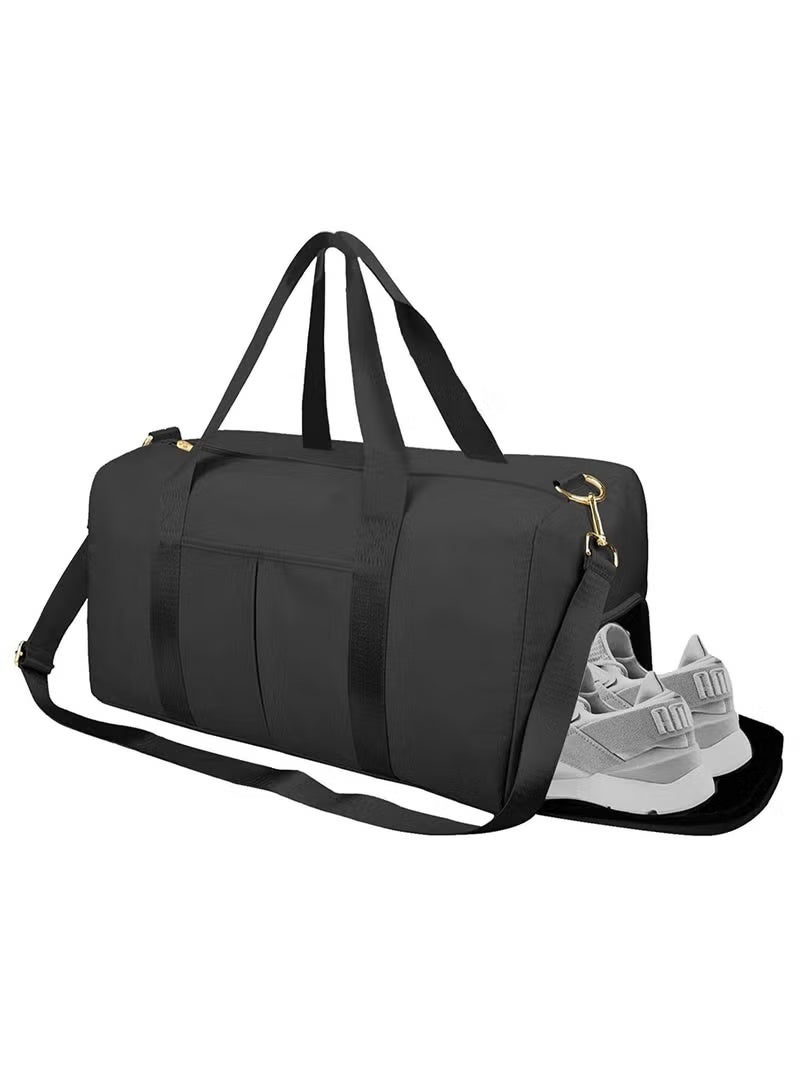Gym Bag with Shoes Compartment Sports Bag with Waterproof Pocket for Wet Towels, Travel Duffel Bag for Men and Women by MahMir Black - Image 1