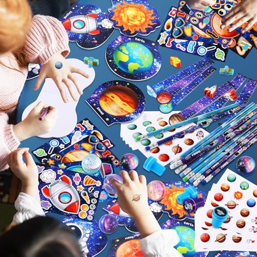 BenLouis 108Pcs Outer Space Themed Party Favors Space Alien Sticker Stampers School Stationery Set Bulk Classroom Prizes for Astronaut Planet Birthday Party Goodie Bags Fillers - Image 4