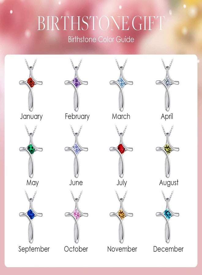 NINAMAID Cross Necklace for Women 925 Sterling Silver Birthstone Necklaces for Women Diamond Sideways Birthstone Jewelry Birthday Gifts for Mom - Image 5