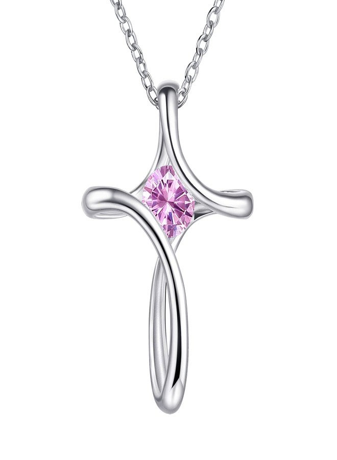 NINAMAID Cross Necklace for Women 925 Sterling Silver Birthstone Necklaces for Women Diamond Sideways Birthstone Jewelry Birthday Gifts for Mom - Image 1