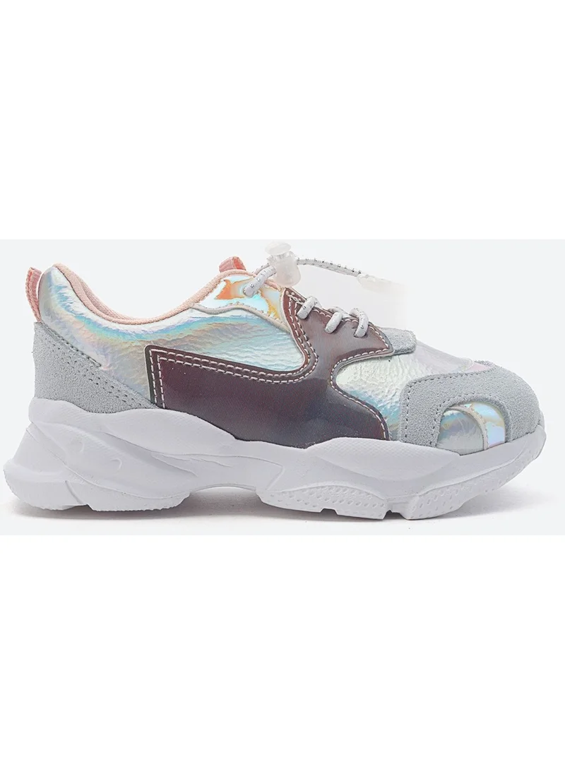 Mnpc Girls Silver Genuine Leather Sneakers