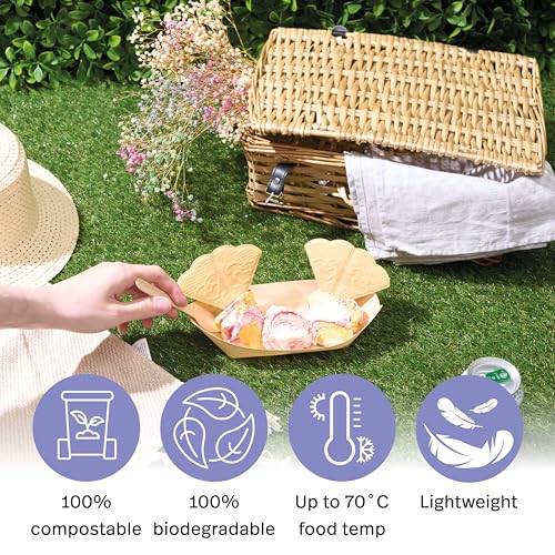 MATANA 8.3" Inch Large Bamboo Plates Disposable 100 Pack - Biodegradable Sushi Boat Serving Tray, Wood Paper Plates for Appetizer, Taco, Snacks, Disposable Bamboo Bowls & Vessel for Parties - Image 4