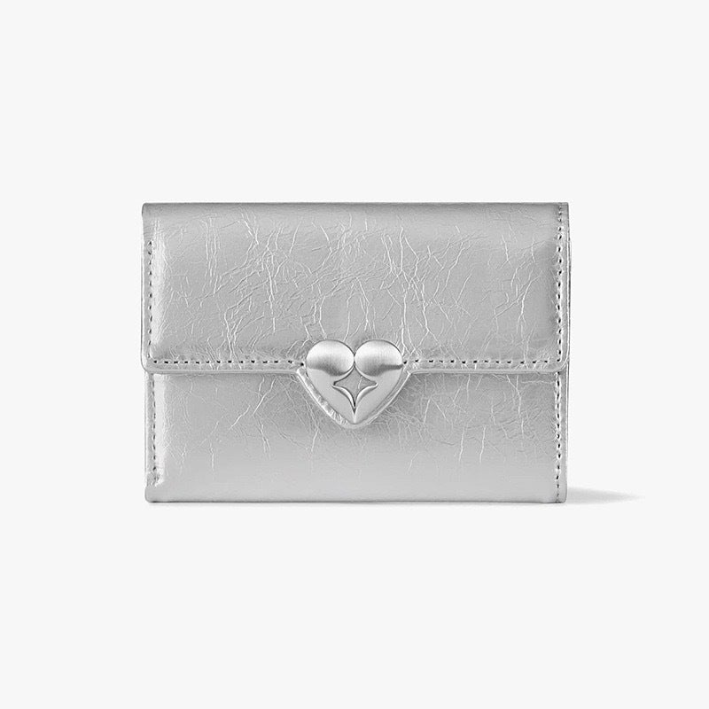 Heart-Shaped Metal Buckle Tri-Fold Card Holder