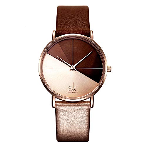 SHENGKE Creative Simplicity Women Watch Genuine Leather Elegant Women Watches Ladies Business Wristwatch(Black) (K0095-Rosegold&Brown) - Image 1