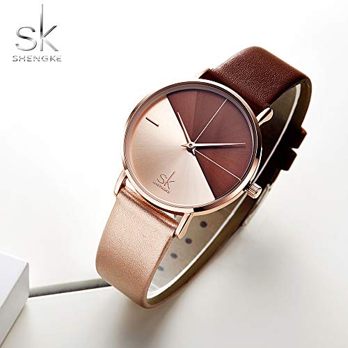 SHENGKE Creative Simplicity Women Watch Genuine Leather Elegant Women Watches Ladies Business Wristwatch(Black) (K0095-Rosegold&Brown) - Image 3