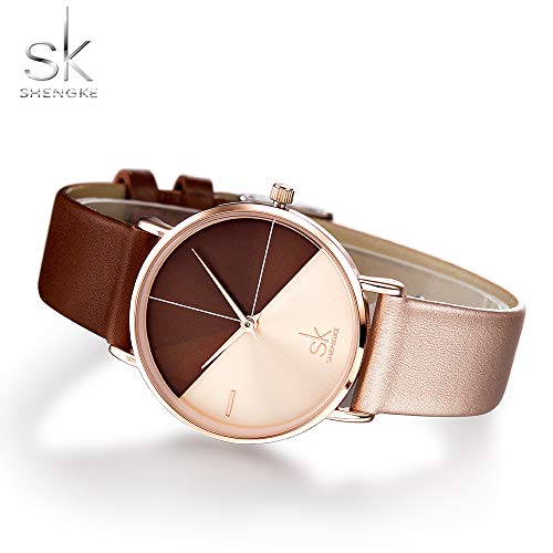 SHENGKE Creative Simplicity Women Watch Genuine Leather Elegant Women Watches Ladies Business Wristwatch(Black) (K0095-Rosegold&Brown) - Image 2