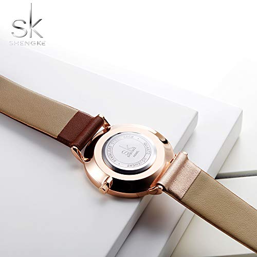 SHENGKE Creative Simplicity Women Watch Genuine Leather Elegant Women Watches Ladies Business Wristwatch(Black) (K0095-Rosegold&Brown) - Image 5