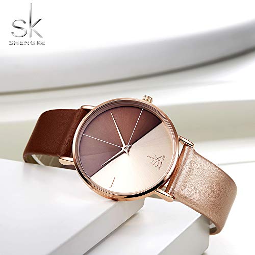 SHENGKE Creative Simplicity Women Watch Genuine Leather Elegant Women Watches Ladies Business Wristwatch(Black) (K0095-Rosegold&Brown) - Image 4