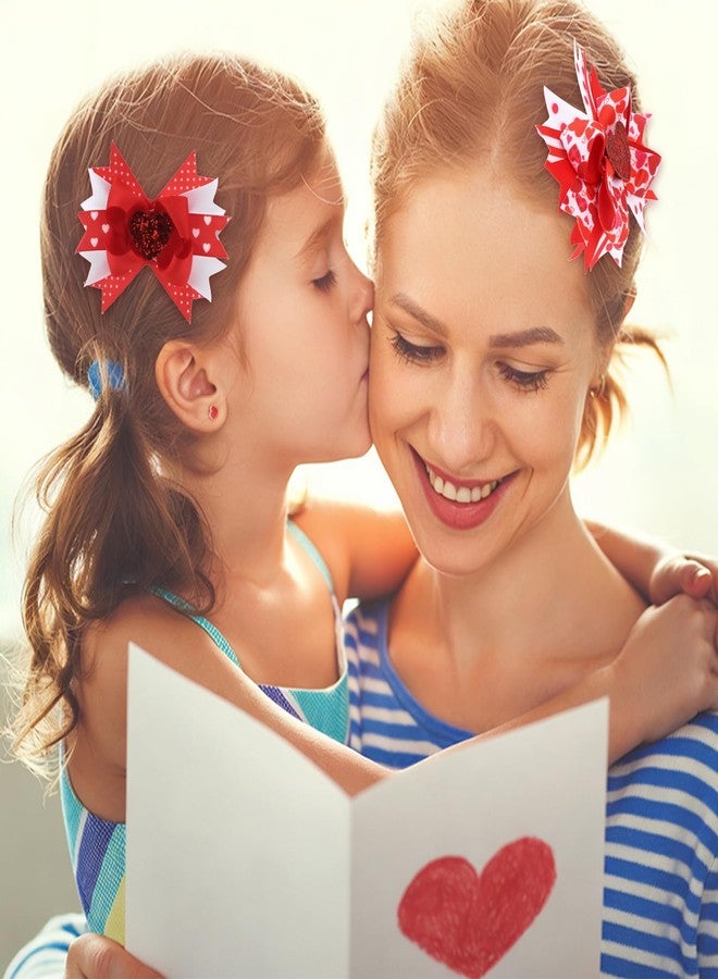 وايفل مشابك شعر على شكل قلب من WHAVEL، عبوة من قطعتين، مشابك شعر حمراء لامعة لعيد الحب، فيونكات شعر رائعة لعيد الحب، إكسسوارات عيد الحب مزينة بالترتر - Image 5