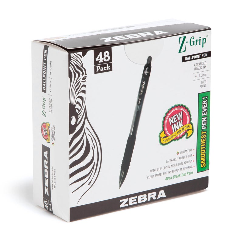 Zebra Pen Z-Grip Retractable Ballpoint Pen, Medium Point, 1.0mm, Black Ink, - 48 Pieces, Model Number: 22148 - Image 1