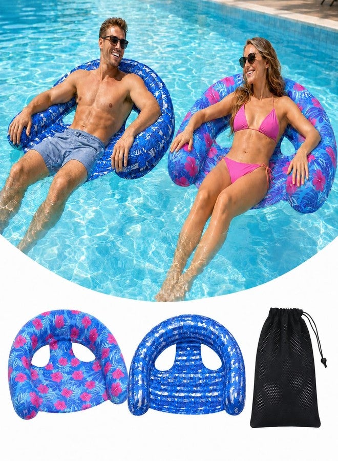 Brmoka Inflatable Pool Floats Chair - 2Pack, Soft Fabric Covered Floating Pool Chairs With Travel Bag, Stable Water Chair Floating Lounge Floats For Swim Pool, Summer Pool Party Toys Floaties for Adult (A-L) - Image 1