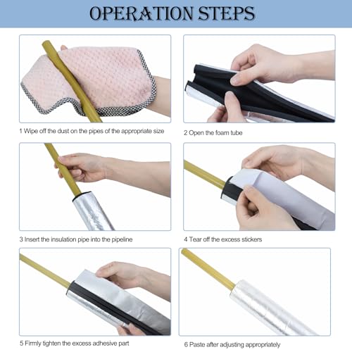 Jeyeou 8PCS Pipe Insulation Foam Tube Self Adhesive Exterior Water Pipe Insulation Cover Wrap Aluminum Foil Freeze Protection for Outside Outdoor Winter Irrigation Sprinkler Spigot Isolation 1.3Ft*0.6Inch - Image 3