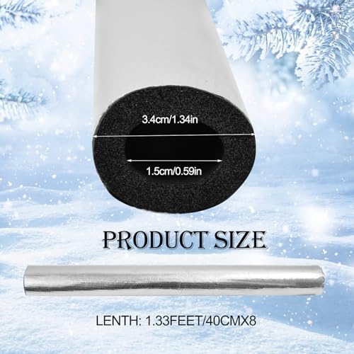 Jeyeou 8PCS Pipe Insulation Foam Tube Self Adhesive Exterior Water Pipe Insulation Cover Wrap Aluminum Foil Freeze Protection for Outside Outdoor Winter Irrigation Sprinkler Spigot Isolation 1.3Ft*0.6Inch - Image 2