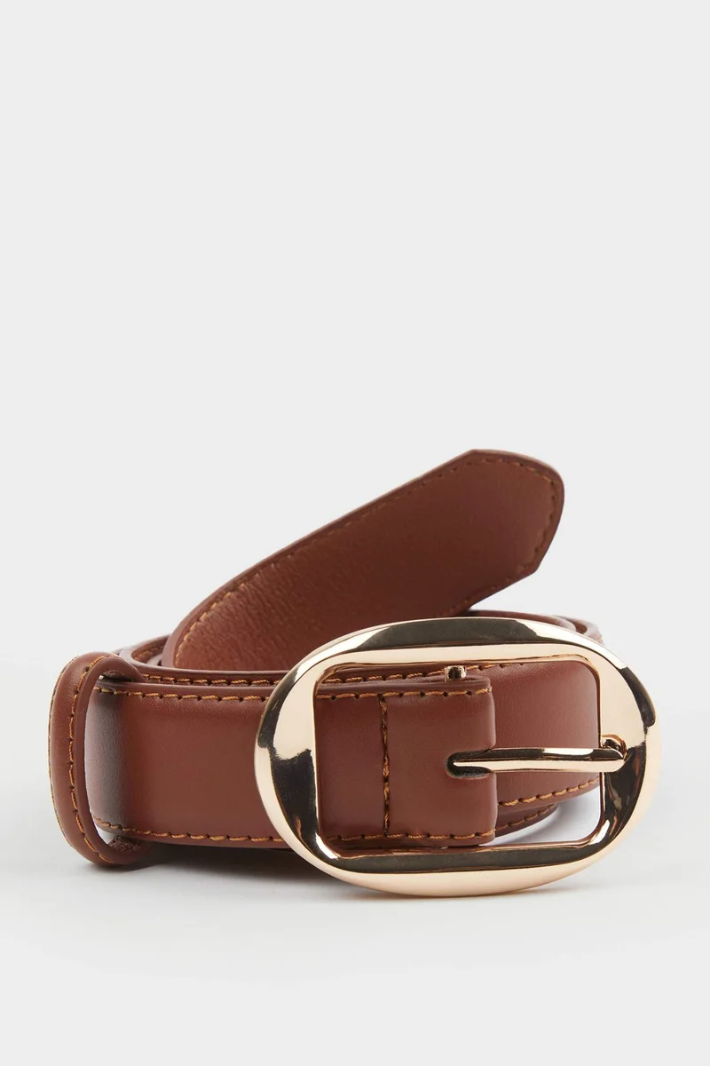 Woman Big Clasp Faux Leather Jean Belt