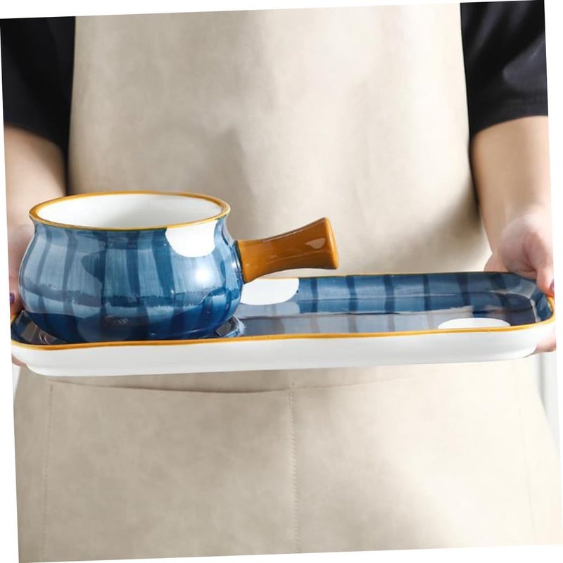 Yardwe Ceramic Milk Heating Pan and Soup Pot Set 650ml with Hand-painted Handle White Leaf Pattern for Cooking and Baking - Image 5