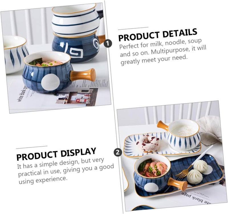 Yardwe Ceramic Milk Heating Pan and Soup Pot Set 650ml with Hand-painted Handle White Leaf Pattern for Cooking and Baking - Image 3