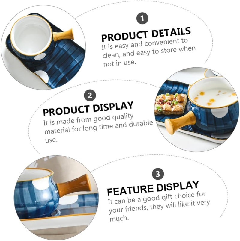 Yardwe Ceramic Milk Heating Pan and Soup Pot Set 650ml with Hand-painted Handle White Leaf Pattern for Cooking and Baking - Image 4