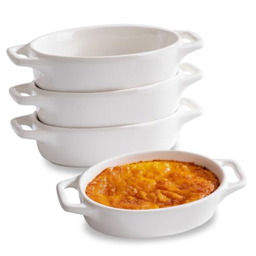 Zaposcca 4-Pack Oval Creme Brulee Ramekins, 4 oz Mini Porcelain Souffle Dish, Ramekins Oven Safe with Double Handles (White) - Image 1