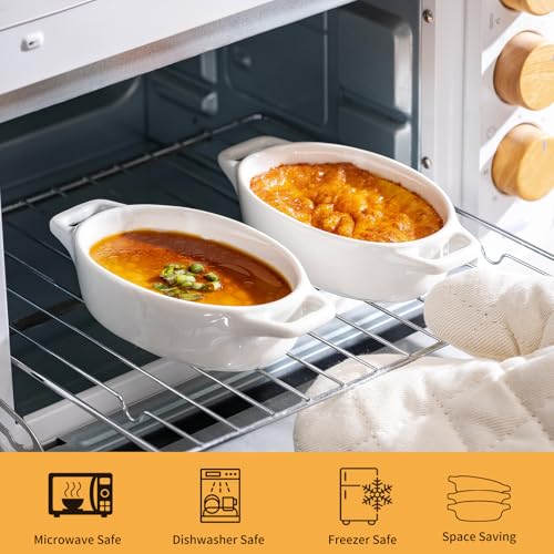 Zaposcca 4-Pack Oval Creme Brulee Ramekins, 4 oz Mini Porcelain Souffle Dish, Ramekins Oven Safe with Double Handles (White) - Image 3