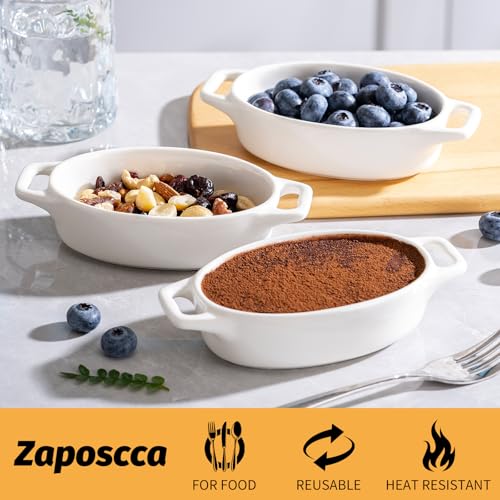 Zaposcca 4-Pack Oval Creme Brulee Ramekins, 4 oz Mini Porcelain Souffle Dish, Ramekins Oven Safe with Double Handles (White) - Image 4
