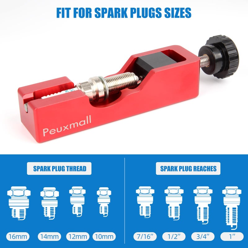 Peuxmall Spark Plug Gap Tool, Spark Plug Gapping Tool with 32 Blade Steel Feeler Gauge, Universal Spark Plug Gap Tool for Most 10mm 12mm 14mm 16mm Spark Plugs (Red) - Image 5