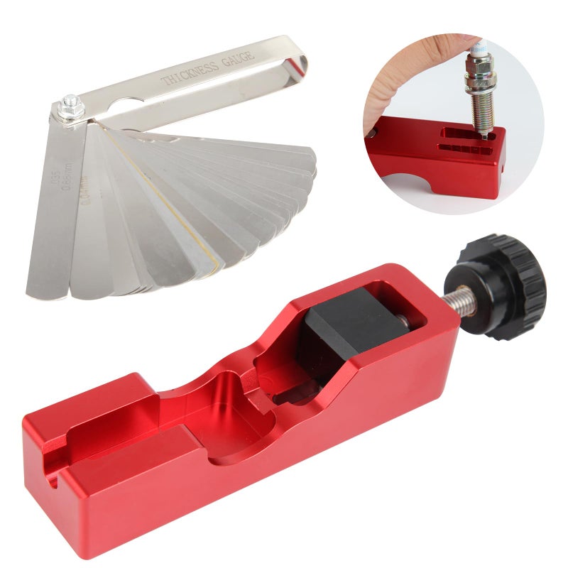 Peuxmall Spark Plug Gap Tool, Spark Plug Gapping Tool with 32 Blade Steel Feeler Gauge, Universal Spark Plug Gap Tool for Most 10mm 12mm 14mm 16mm Spark Plugs (Red) - Image 1
