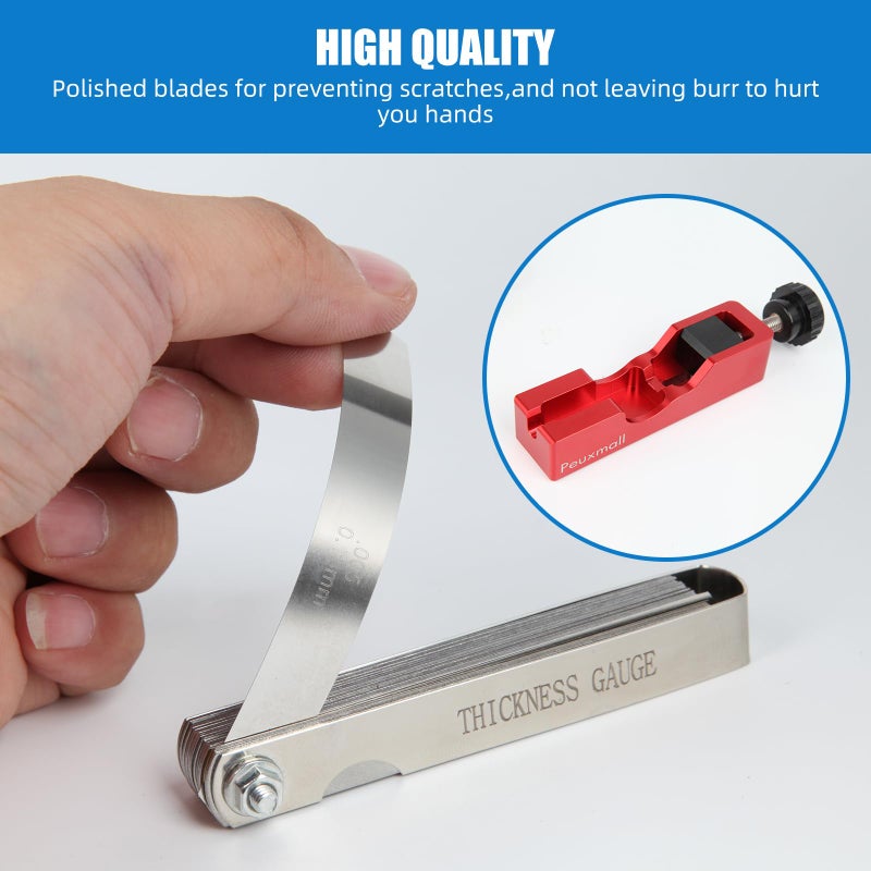 Peuxmall Spark Plug Gap Tool, Spark Plug Gapping Tool with 32 Blade Steel Feeler Gauge, Universal Spark Plug Gap Tool for Most 10mm 12mm 14mm 16mm Spark Plugs (Red) - Image 3