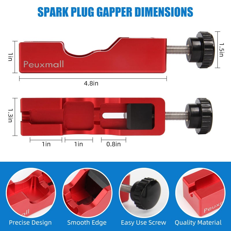 Peuxmall Spark Plug Gap Tool, Spark Plug Gapping Tool with 32 Blade Steel Feeler Gauge, Universal Spark Plug Gap Tool for Most 10mm 12mm 14mm 16mm Spark Plugs (Red) - Image 4