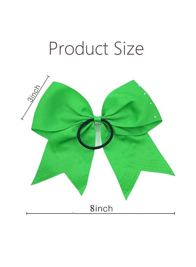 12PCS 8" Rhinestones Large Cheer Hair Bows for Girls, Hand-made Grosgrain Ribbon Hair Accessories for Teen Girls Softball Cheerleader Sport (Green)