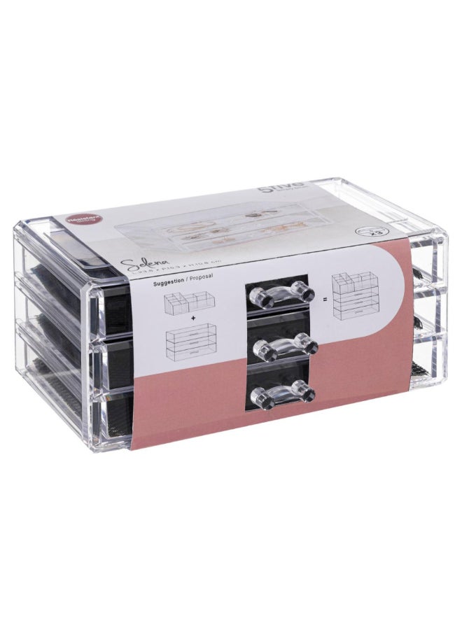 Five Simply Smart Selena 3-Drawer Rectangular Jewelry Box Clear and Black 10.8 x 15.3 x 23.8 cm 155917 - Image 2