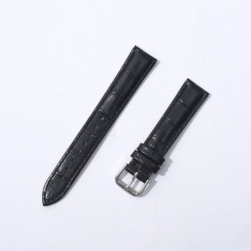 Generic Durable Watch Accessories E black cowhide-slub pattern-silver pin buckle 