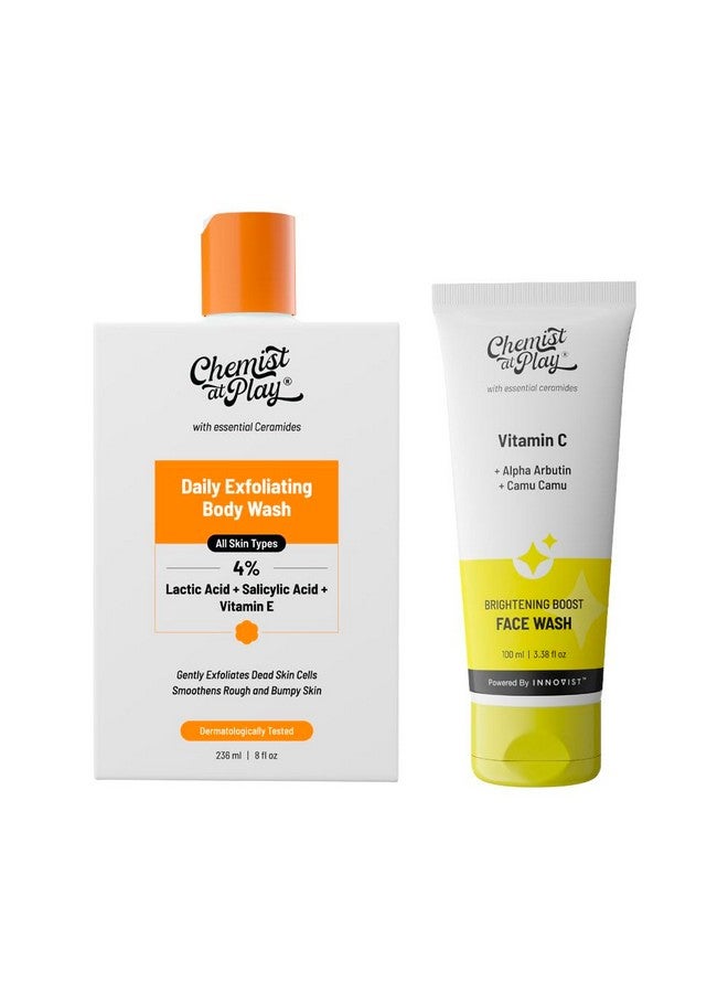 Chemist At Play 1% Salicylic Acid Exfoliating Body Wash 236ml + Brightening Boost Face Wash with 30x Vitamin C 100 ml - Image 1
