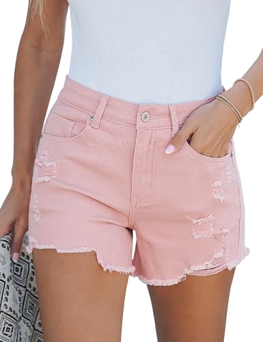 Luvamia High Waisted Women's Stretchy Denim Shorts Ripped Distressed Summer Casual Size 12, 14 Candy Pink - Image 1