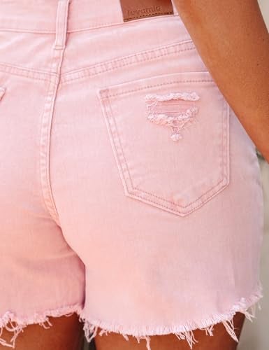 Luvamia High Waisted Women's Stretchy Denim Shorts Ripped Distressed Summer Casual Size 12, 14 Candy Pink - Image 3