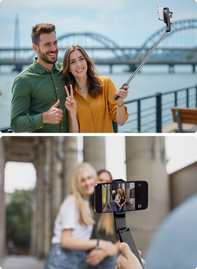 Viozon Portable Selfie Stick, Lightweight Extendable Stainless Steel Tube,All-in-One Compact Selfie Stick with Wireless Remote Compatible with 4-7" iPhone/Android Phones for Vlog/Travel/Filming, Black - Image 2