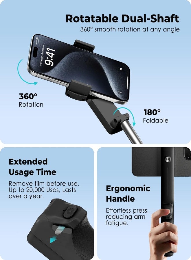 Viozon Portable Selfie Stick, Lightweight Extendable Stainless Steel Tube,All-in-One Compact Selfie Stick with Wireless Remote Compatible with 4-7" iPhone/Android Phones for Vlog/Travel/Filming, Black - Image 4