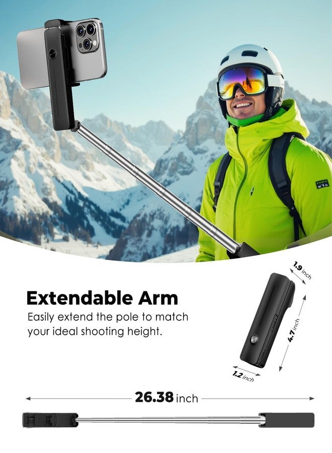Viozon Portable Selfie Stick, Lightweight Extendable Stainless Steel Tube,All-in-One Compact Selfie Stick with Wireless Remote Compatible with 4-7" iPhone/Android Phones for Vlog/Travel/Filming, Black - Image 3