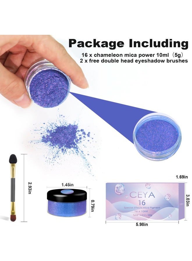 Ceya Chameleon Mica Powder Set 16 Colors, 2.8oz/ 80g Chrome Powder, Cosmetic Grade Pearlescent Effect Color Shift Pigment for Epoxy Resin, Soap Dye, Candle Making, Nail Art, Makeup, Slime, Paint - Image 4