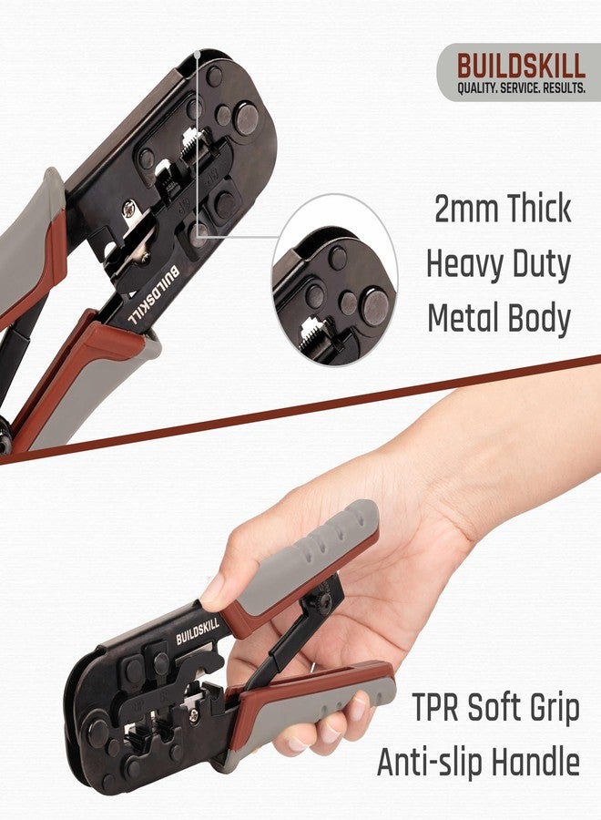BUILDSKILL 3-in-1 network crimping tool, wire stripper and cutter | ergonomic design with TPR soft grip handle | 2mm heavy-duty metal body | ethernet & telephone cables,RJ12, RJ11, RJ45 crimping tool - Image 3
