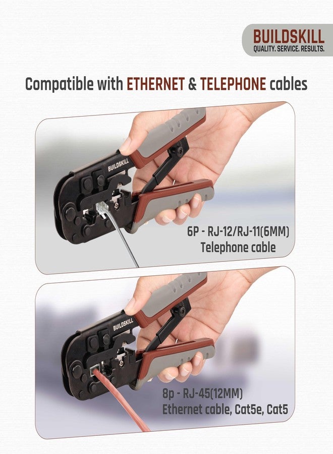 BUILDSKILL 3-in-1 network crimping tool, wire stripper and cutter | ergonomic design with TPR soft grip handle | 2mm heavy-duty metal body | ethernet & telephone cables,RJ12, RJ11, RJ45 crimping tool - Image 4