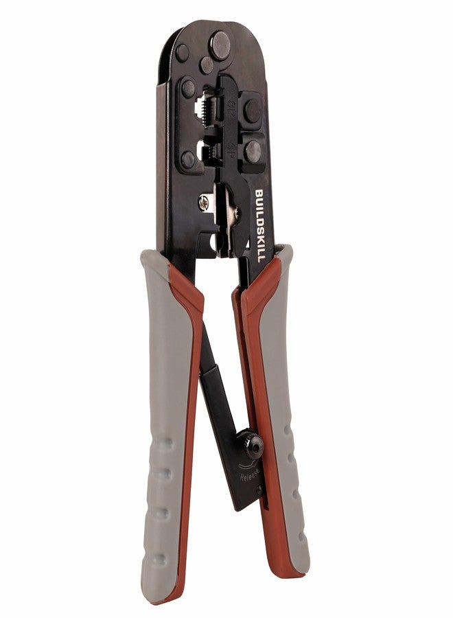 BUILDSKILL 3-in-1 network crimping tool, wire stripper and cutter | ergonomic design with TPR soft grip handle | 2mm heavy-duty metal body | ethernet & telephone cables,RJ12, RJ11, RJ45 crimping tool - Image 1