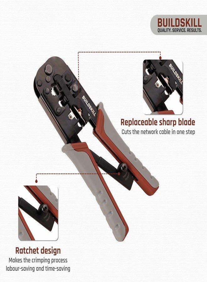 BUILDSKILL 3-in-1 network crimping tool, wire stripper and cutter | ergonomic design with TPR soft grip handle | 2mm heavy-duty metal body | ethernet & telephone cables,RJ12, RJ11, RJ45 crimping tool - Image 5