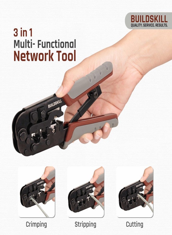 BUILDSKILL 3-in-1 network crimping tool, wire stripper and cutter | ergonomic design with TPR soft grip handle | 2mm heavy-duty metal body | ethernet & telephone cables,RJ12, RJ11, RJ45 crimping tool - Image 2